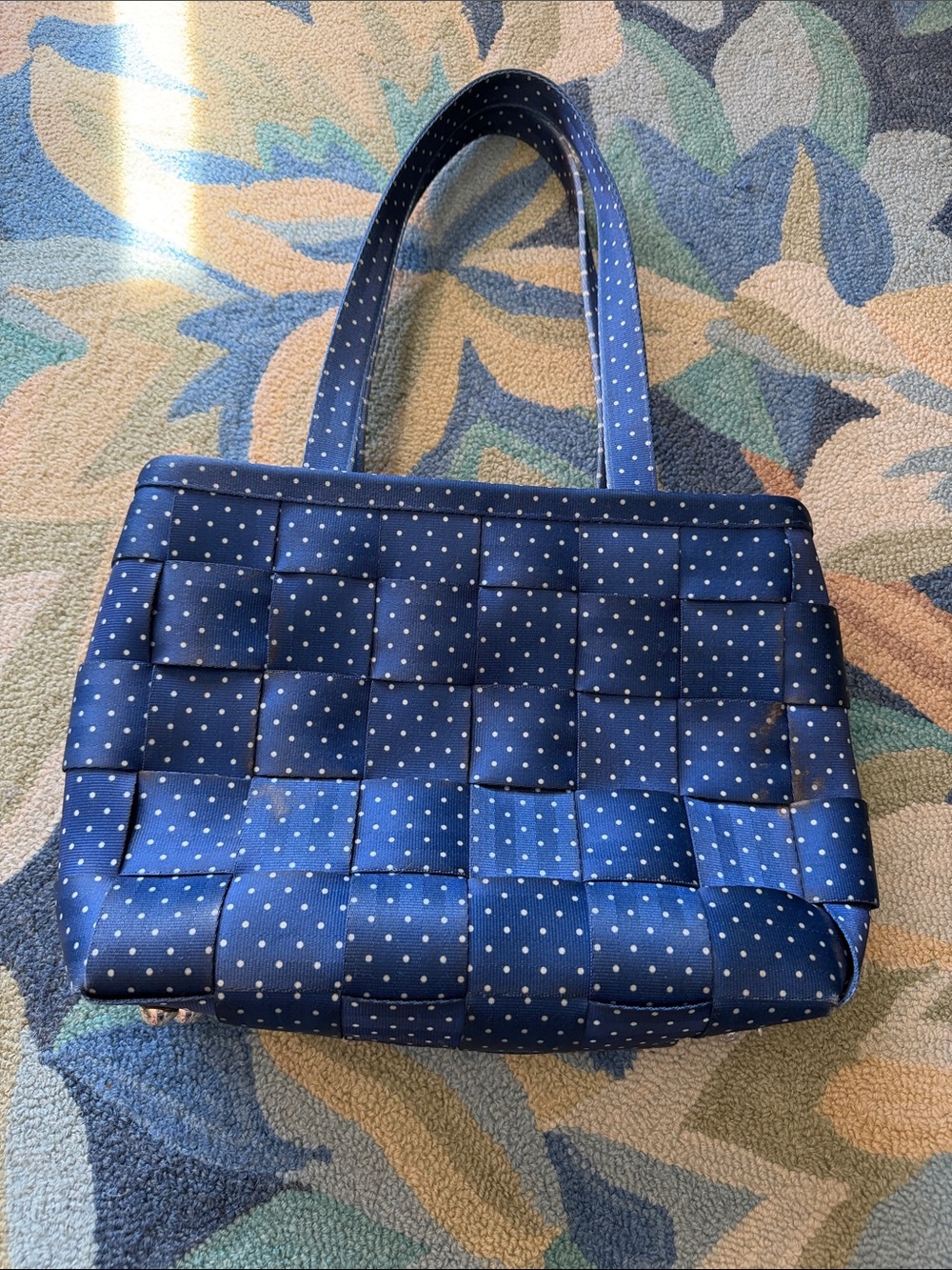 Harveys Navy Blue Polka Dot Woven Shoulder Bag - Picture 2 of 8